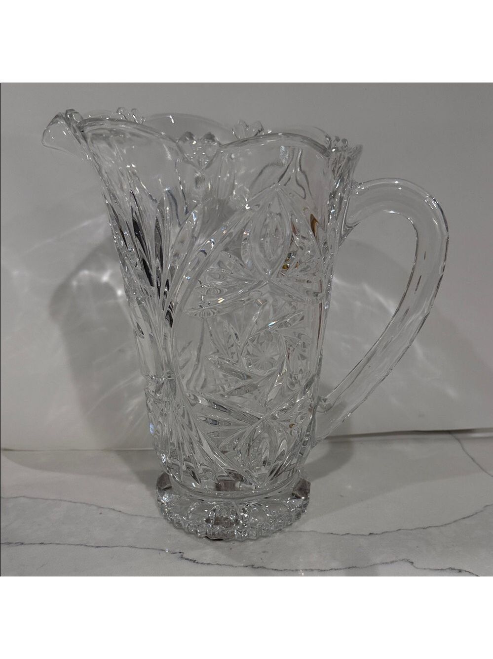 Vintage Thick Cut, Pedestal Base, Clear Crystal 32 ounce Glass Pitcher